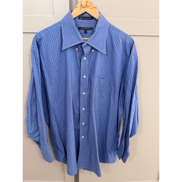 Tommy Hilfiger Other - Tommy Hilfiger Mens Blue Windowpane Check Dress Shirt XL 17.5 32-33 TLC Collar